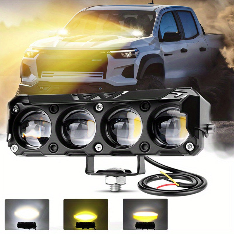 2pcs, 4-LED Mini Motorcycle Searchlight Car Headlight White Yellow High Brightness Light Bar, Suitable for Electric Motorcycles, Cars, Boat Auxiliary Lights