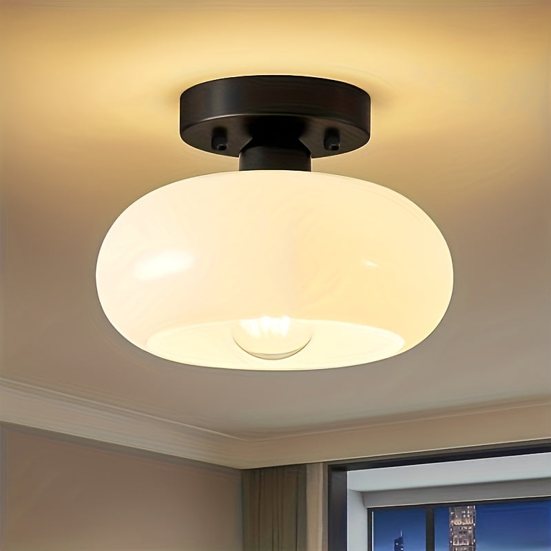 Modern Farmhouse Style Pendant Light with Glass Cover - Semi-Flush Mount Ceiling Light, Hardwired Installation, E26/E27 Bulb Base, No Wiring Required, Suitable for Kitchen Island, Living Room and Bedroom Lighting