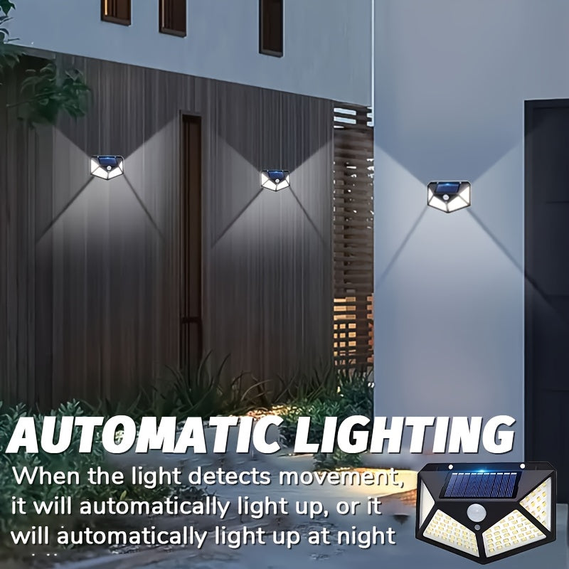 1 Pack High Brightness 100LED Motion Detection Street Light, Solar Charging Emergency Lighting, 3 Modes Outdoor Multifunctional Garden Light, Portable Wall Light, Perfect for Fences, Villas, Balconies, Pathways, Wide Area High Brightness Floodlight