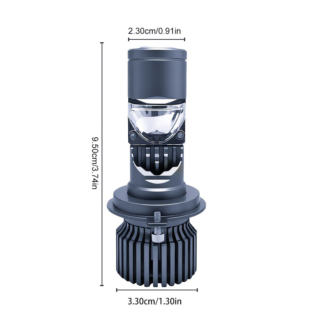 2-Pack H4 LED Mini Lens Car Headlight Bulb Set, Provides 60,000 Lumens, 6500K Color Temperature, CSP 3570 Chip, Easy Plug-and-Play Installation, 900% Brightness Increase, Efficient Heat Dissipation, Suitable for High Beam