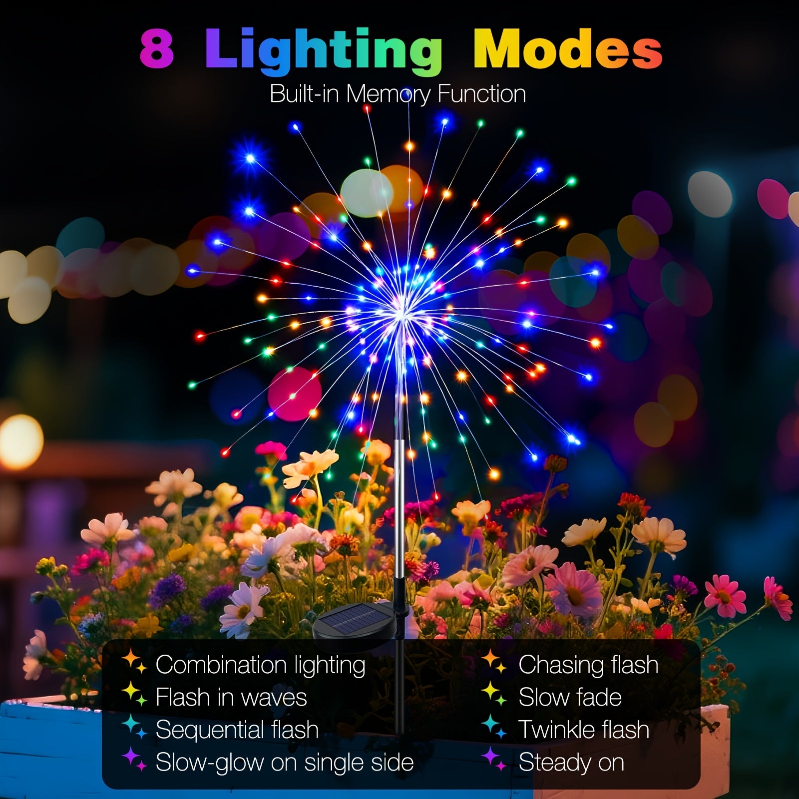 2/4/6 Pack Solar Fireworks Light Outdoor Set, Smart Solar Courtyard Light, 8 Adjustable Flicker Modes, Smart Light Sensor, Perfect for RV Camping, Wedding Christmas, Lawn Backyard Party Patio Decoration, IP44