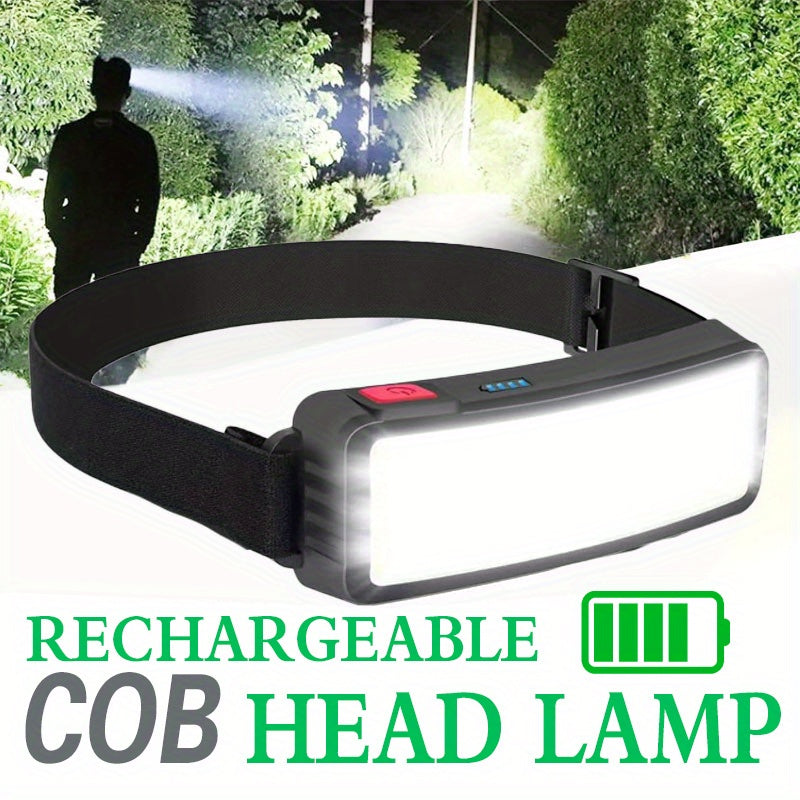 1Pc Bright COB LED Headlamp, 3 Modes Head Light, USB Rechargeable Hands-Free Flashlight, Portable Head Mounted Searchlight, Angle Adjustable, Ideal for Hiking Fishing Camping Adventure Home Emergency Lighting