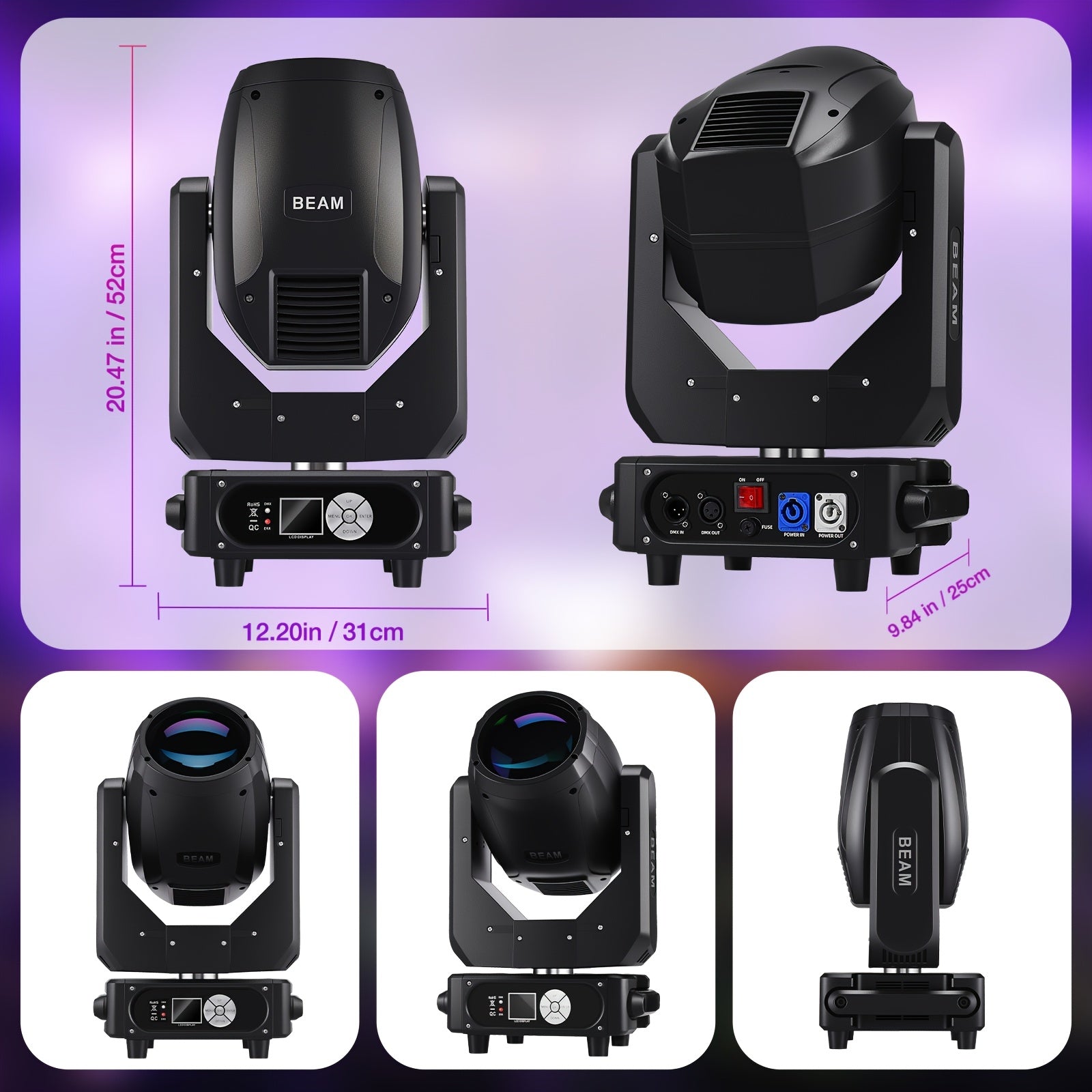 350W beam light, DJ stage light, black moving head light, moving head light, spotlight, stage light - DMX512 control, with 15 colors and 13 gobo patterns, voice/sound activation, aluminum alloy housing