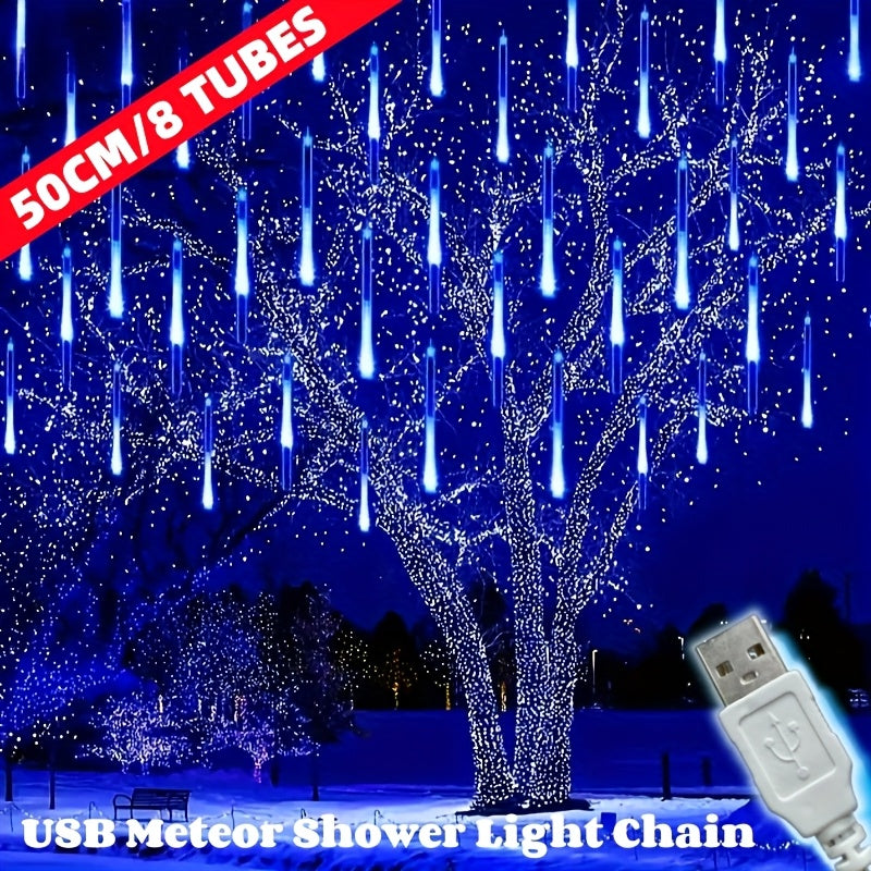 2026年新款USB LED流星灯 - 8管50CM/30CM，适用于婚礼、万圣节、新年、情人节、斋月、复活节等节日装饰，多种颜色可选，无需电池，季节性灯光，活动装饰，氛围照明，节能LED，多彩灯光，派对布置，家居装饰