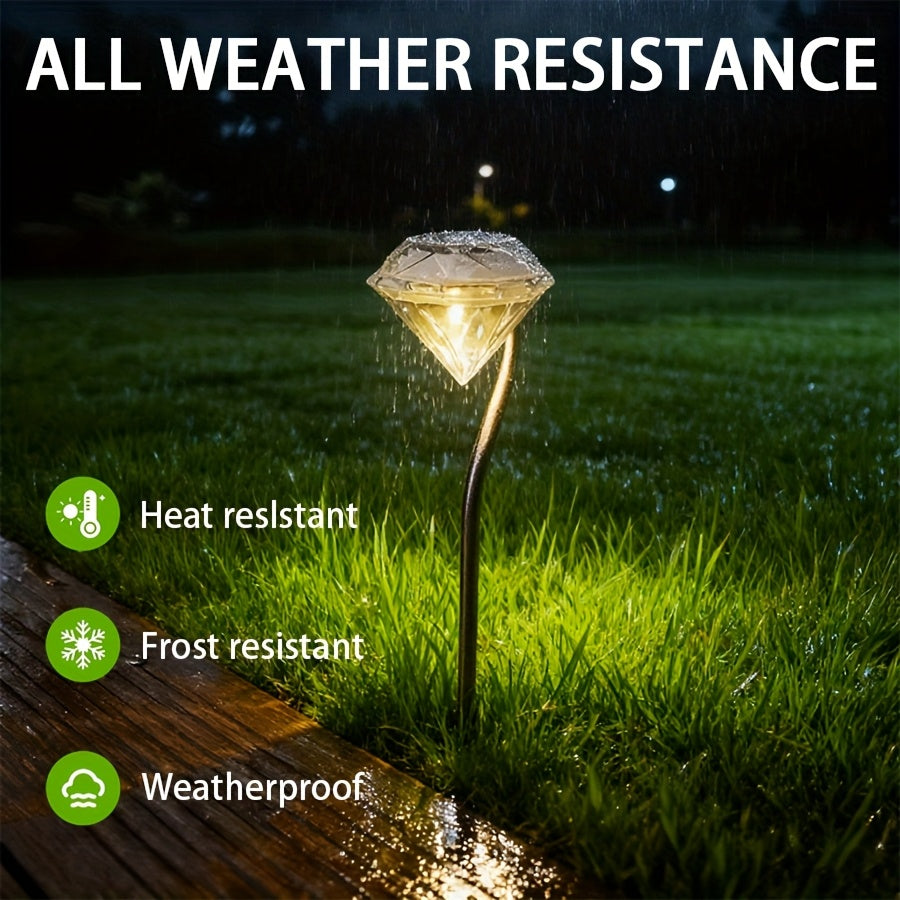 4 Pack Solar Diamond Shape Light Set, Designed for Outdoor Use with Rainproof Function. These LED Lawn Lights Feature Simple Semi-Flush Mount Installation with Stainless Steel Tube.