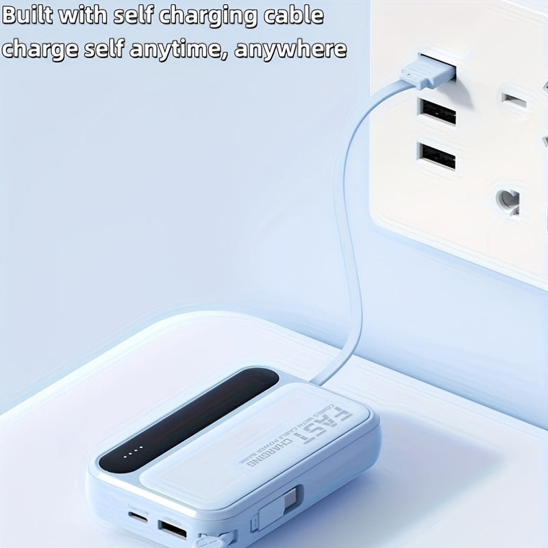 10000mAh 迷你可愛 5W/15W/22.5W 超級快充多功能卡通行動電源，可充電便攜式手機充電器，內含 4 條充電線，戶外旅行必備電池組，智慧 LED 數位顯示，Micro & Type-C 輸入