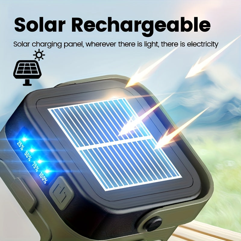 1 Pack Rechargeable LED Solar Camping Light Portable Foldable Hanging Tent Lamp 6 Lighting Modes Handheld Flashlight for Hiking Travel Fishing Emergency and Gift Giving