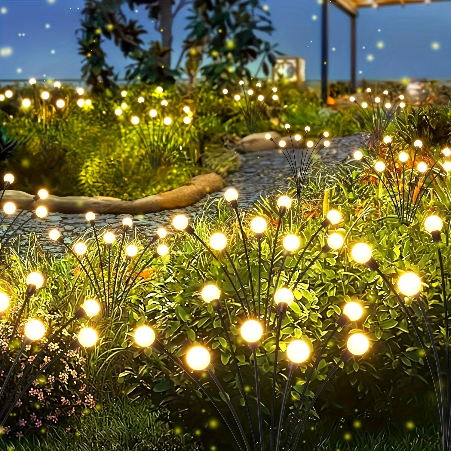 4 Pack Solar Garden Light, 32 LED Beads, Firefly Ground Light, IP44 Outdoor Decorative LED Light, Garden Decorative Globe Light, Festival Party Christmas Independence Day Dancing Lighting, Add Bright Decoration to Your Garden