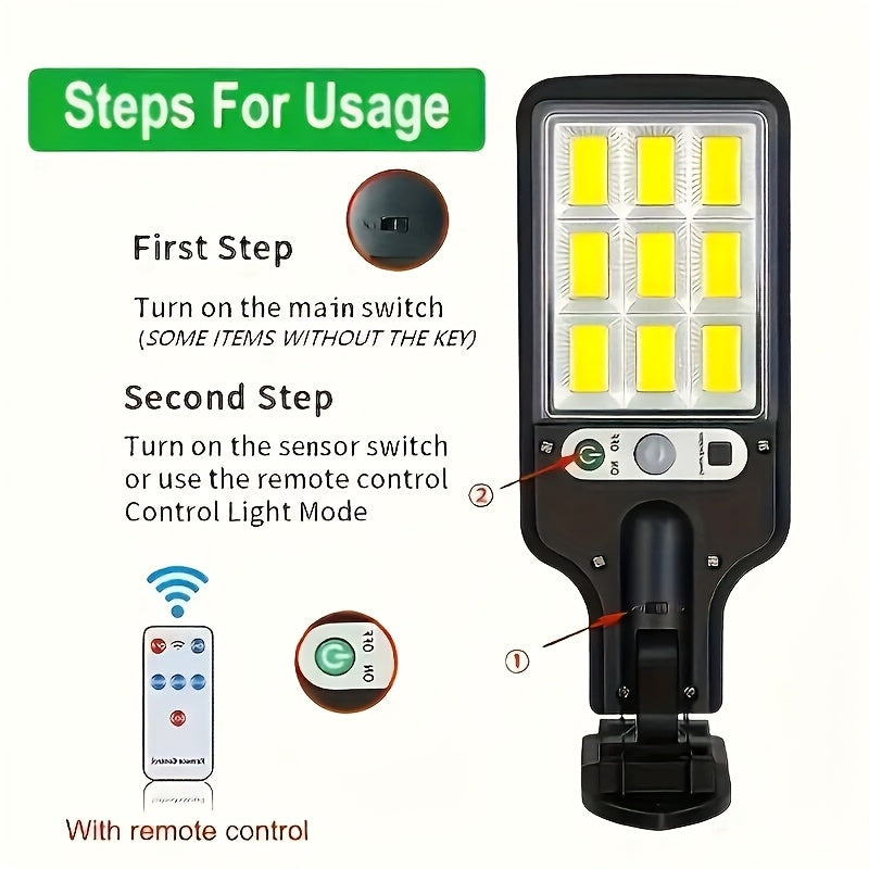 2/4 Sets Solar Outdoor Sensor Light, 108 COB LED Solar Sensor Street Light - 3 Lighting Modes, Solar Powered, IP44 Waterproof, Plastic Material - Perfect for Garden, Courtyard, Pathway Lighting and Commercial Lighting