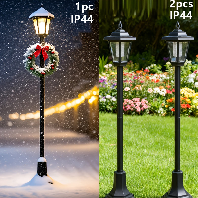 1pc/2pcs Winter Outdoor Decorative Vintage Style Small Floor Street Light, LED Light Source Sensor Hexagon Small Street Light, Suitable for Outdoor Courtyards, Lawns, Parks and Other Outdoor Spaces, IP44