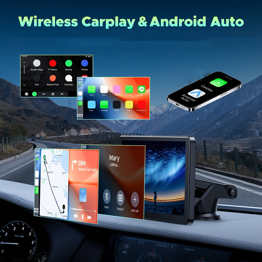 Lamtto Carplay Car Display, 7-Inch Wireless Portable Device, Compatible with Android System, Features GPS Navigation, Screen Mirroring, Voice Control & AUX/FM Functions