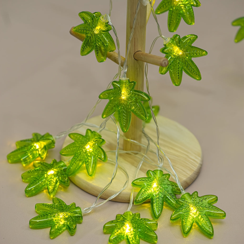 1 件 LED 綠葉燈串，電池盒供電，無需電池，適合嘉年華、情人節、臥室、派對、婚禮、感恩節、母親節、季節性裝飾、家居氛圍裝飾。 59.06吋帶10燈