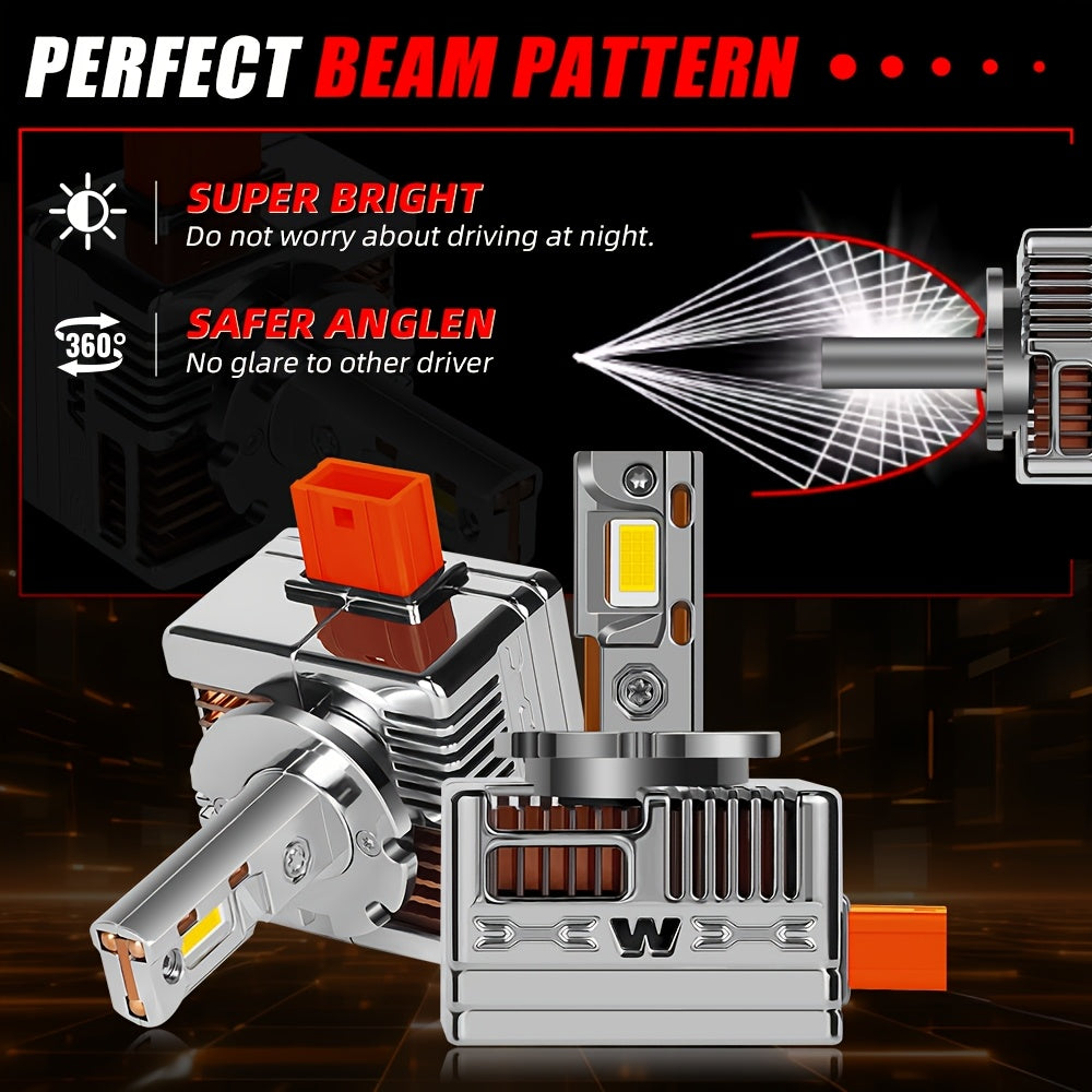 2-Pack Newest Car LED Headlight Bulbs D1S D2S D3S D4S D5S D8S High/Low Beam 160W Super Bright White 6000K CSP Chip Canbus, Each with Copper Tube and Fan, Plug-and-Play