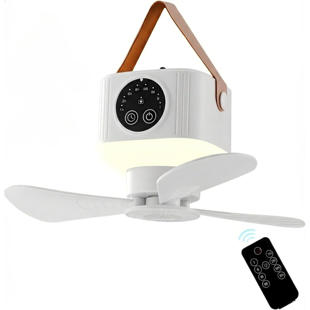 Portable Camping Ceiling Fan, LED Tent Fan with Remote & Timer, 360° Adjustable Head, 4 Speed & Brightness Levels, for Tent Camping RV Travel Barbecue Fishing