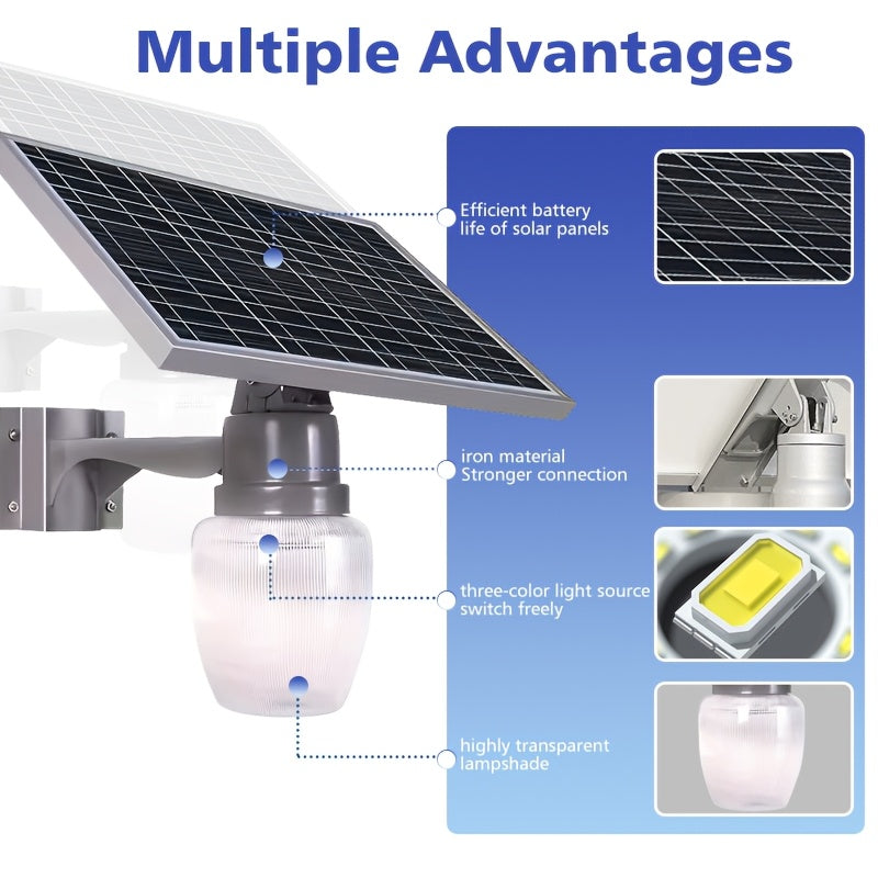 1 Piece Solar Street Light, Remote Control Light Control LED Solar Light, Adjustable Color Temperature 6500K/4000K/3000K Courtyard Light, Perfect for Parking Lots, Courtyards, Gardens, Villas, Outdoor Solar Courtyard Light