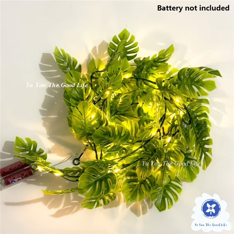 1PC 20led人造龟叶棕榈叶串灯，主杆1.7m，电池盒供电（不含电池），适用于家庭婚礼主题 生日派对夏季装饰串灯