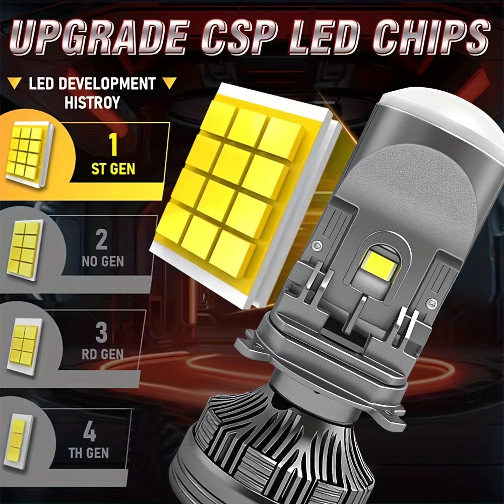 2 High Quality H4 LED Headlights H4-QB085, 50000 Lumens, 8054 CSP Chip, with External Driver Canbus Plug-and-Play, Auto Replacement Upgrade Bulb No Can-Bus Error, White Car LED Headlight Lighting, 12V