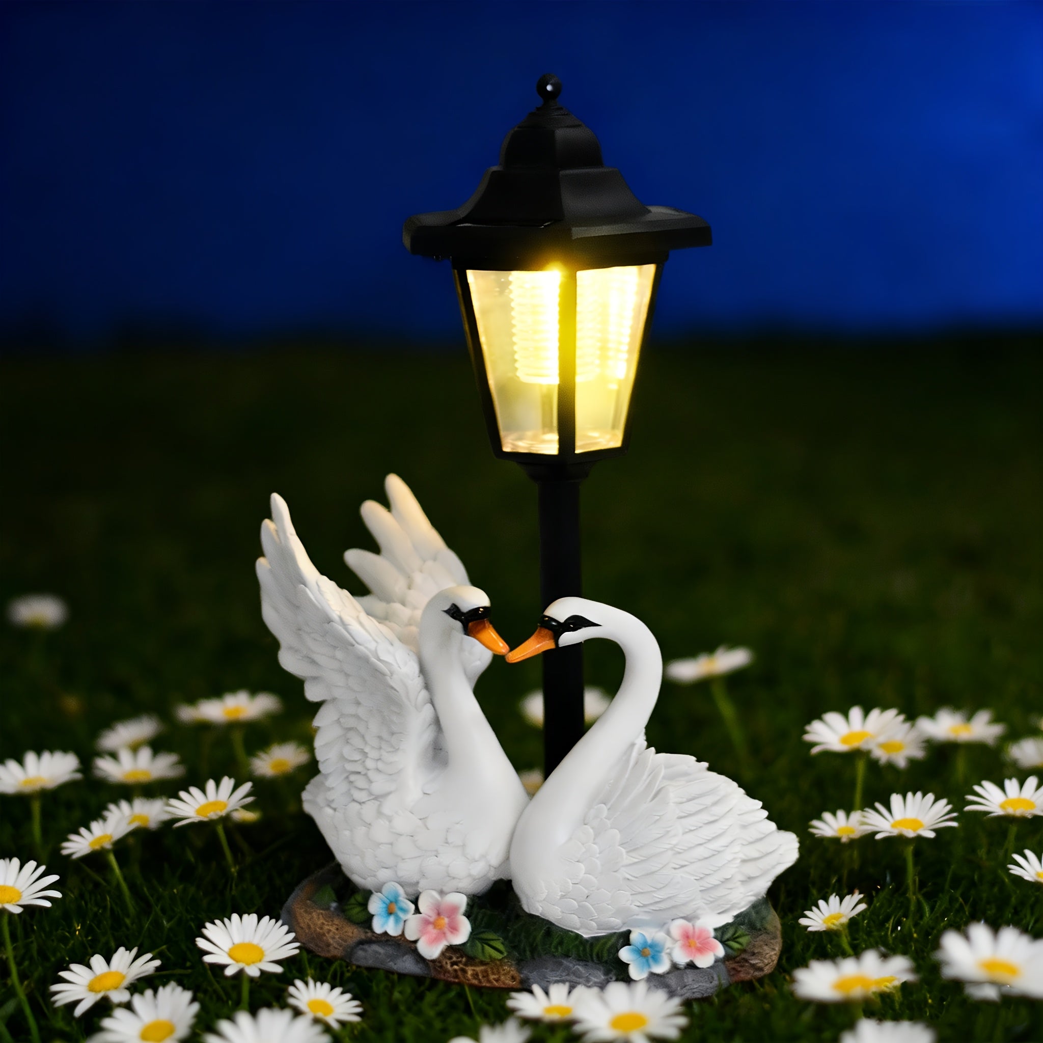 OTDECOR Romantic Swan Couple Outdoor Light Sculpture Set, Solar Resin Garden Decoration with LED Lanterns, Courtyard, Yard, Pathway and Backyard Decorative Animals, Fun Decoration for Weddings, Anniversaries and Garden Ambiance