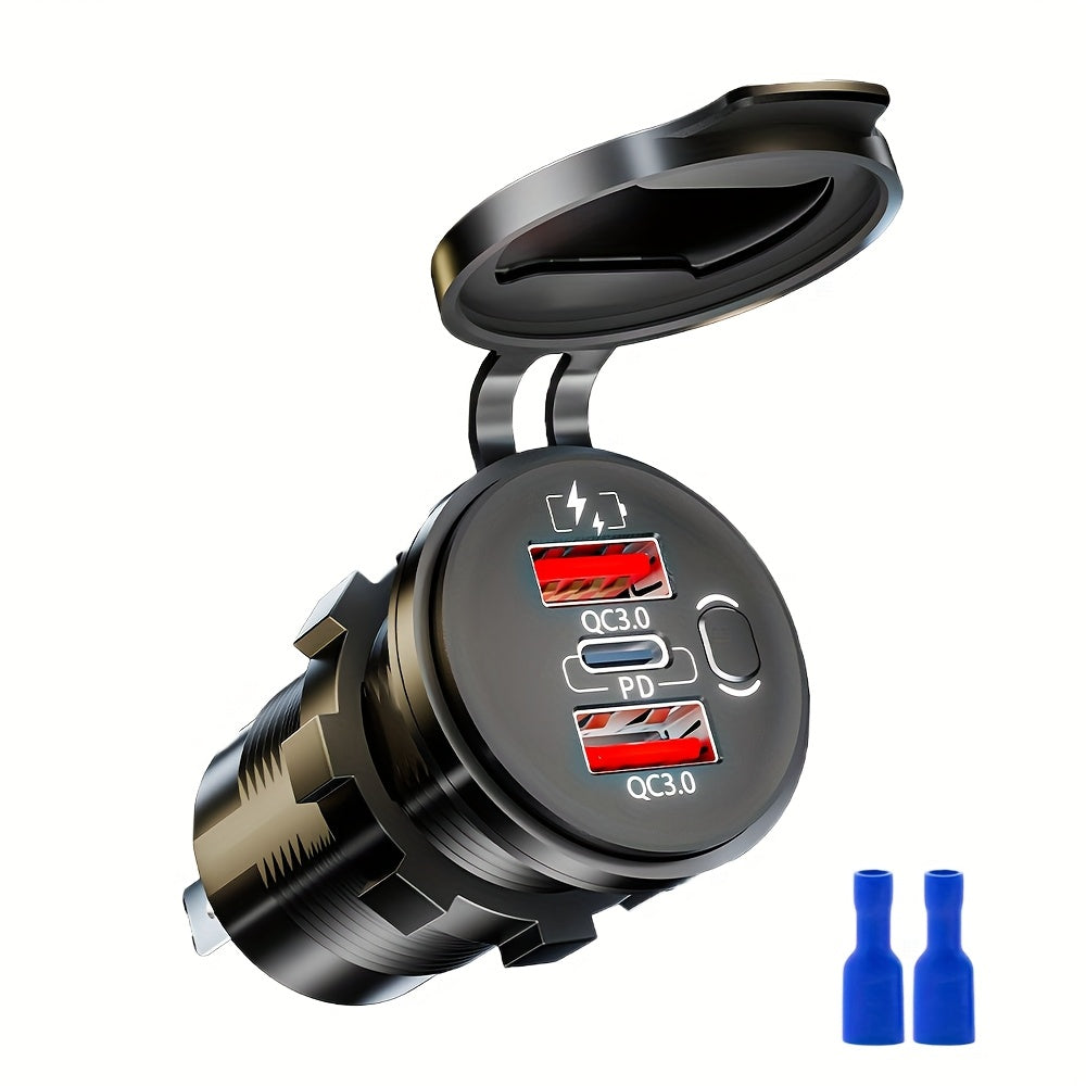 Versatile Car Charger - Features a Switch, Compatible with 12V/24V for Vehicles, Boats, Motorcycles, And Rvs - Portable, Includes Installation Tools|Stylish Design|Includes Voltmeter, Socket for Boat Charging, No Battery Included