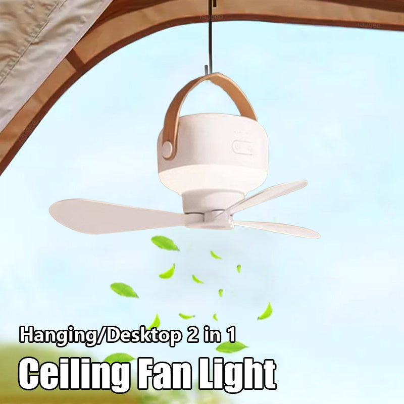 Multifunctional USB Fan Light, Dimmable Outdoor Camping Light, 3 Blades Design, 3 Speed Levels, Dual Use as Hanging & Desktop Lamp for Bedroom Living Room Kitchen Outdoor Tent