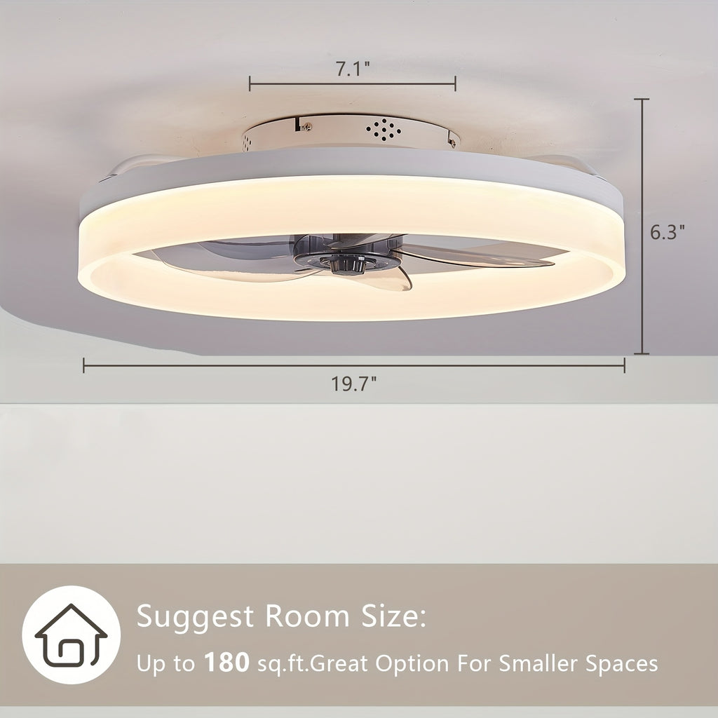 Ceiling Fan with Light & Remote, 19.7" Modern Low-Profile Ceiling Fan, Gradient Color Temperature & 6 Speeds, Flush Mount Ceiling Fan for Bedroom Kids Room (White)