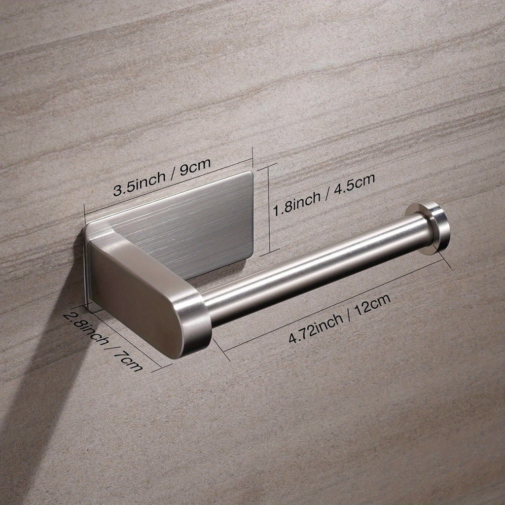 No-Drill Stainless Steel Toilet Paper Holder - Self-Adhesive Freestanding Paper Roll Holder for Bathroom & Kitchen, Brushed Finish, Rustproof Design, Easy Install, Modern Minimalist, Smooth Metal Surface