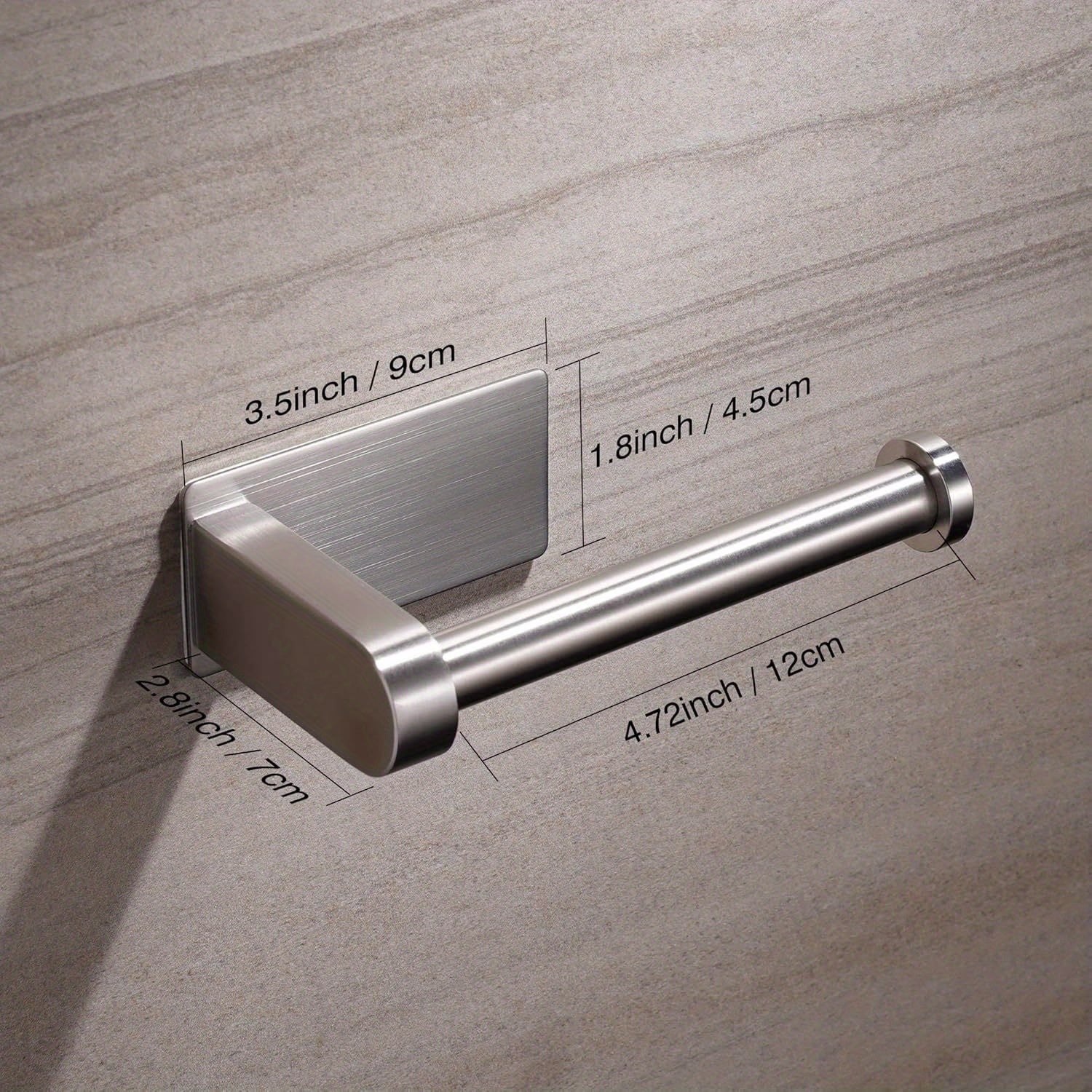No-Drill Stainless Steel Toilet Paper Holder - Self-Adhesive Freestanding Paper Roll Holder for Bathroom & Kitchen, Brushed Finish, Rustproof Design, Easy Install, Modern Minimalist, Smooth Metal Surface