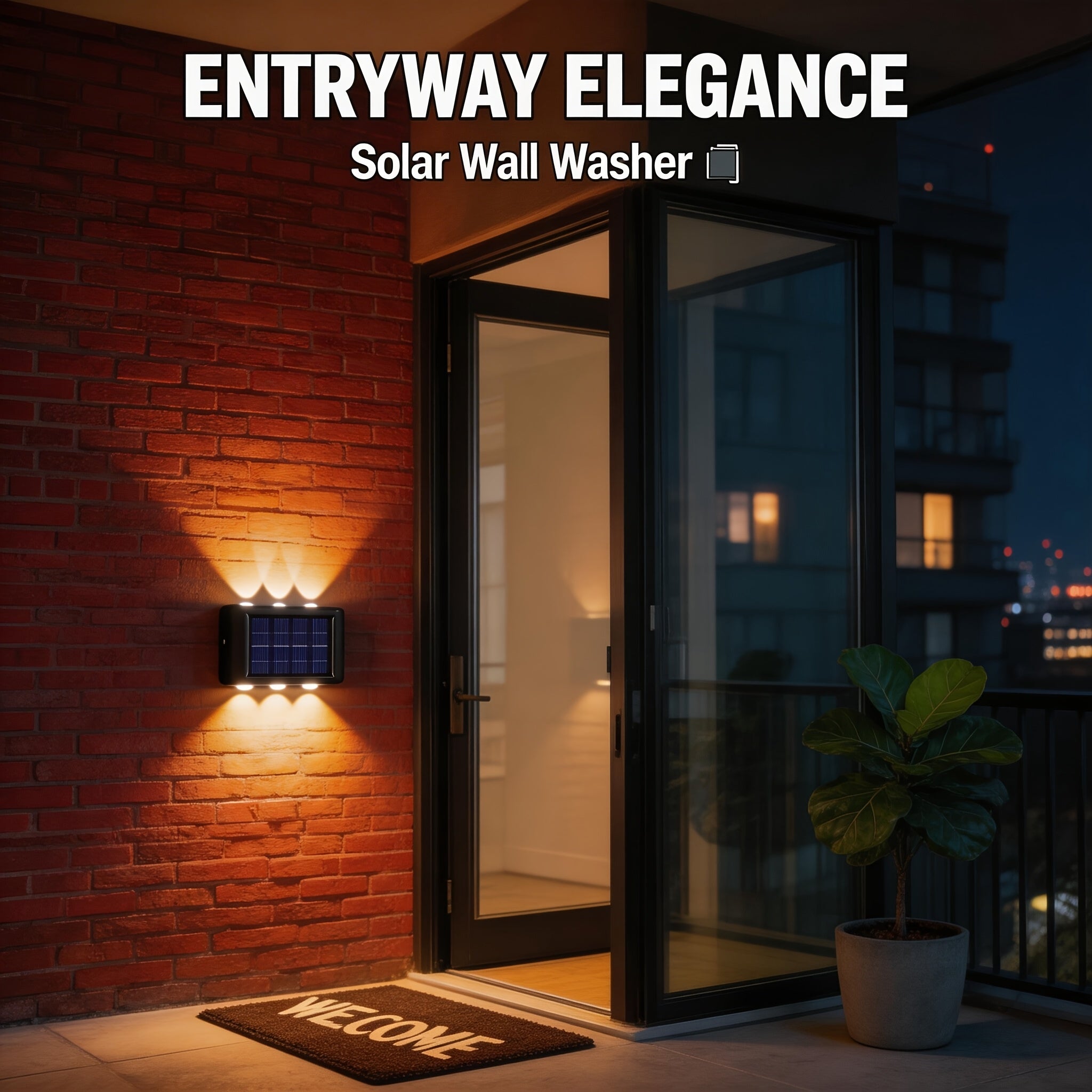 6-LED Outdoor Solar Wall Light, Equipped with 6 LED Bulbs (Warm Light), No Charging Needed, Easy Installation, Christmas Decorative Lighting, Outdoor Wall Floodlight, No Damage to Wall, Suitable for Outdoor Garden, Villa, Fence, Patio