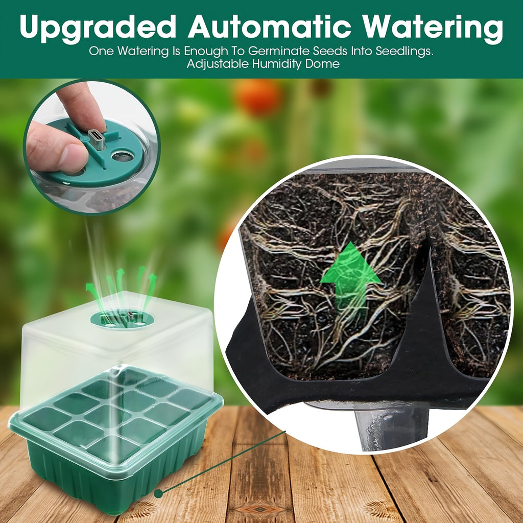 6-Pack Self-Watering Seed Starter Tray Kit with Grow Light & Humidity Dome, 72-Cell Reusable Plastic Germination Tray for Indoor Gardening Seedling Transplant