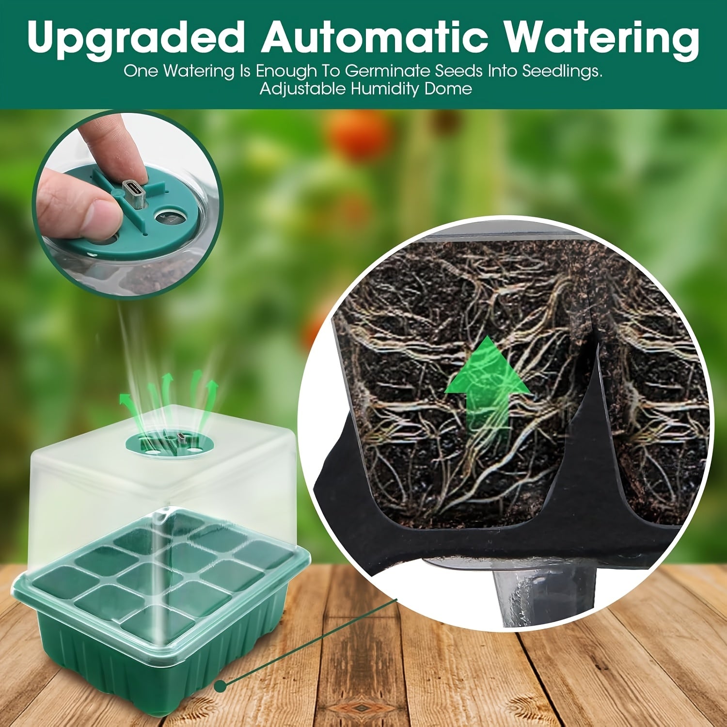 6-Pack Self-Watering Seed Starter Tray Kit with Grow Light & Humidity Dome, 72-Cell Reusable Plastic Germination Tray for Indoor Gardening Seedling Transplant