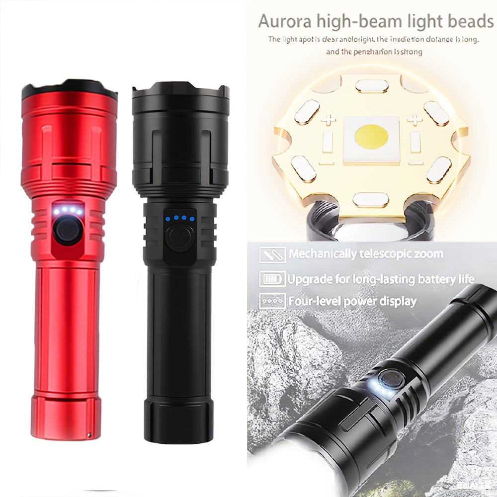 Ignition Aluminum Alloy Flashlight, Fresnel Lens Equipped, Rechargeable LED Light, 5 Modes High Lumen Flashlight, 5000mAh Battery Type-C Fast Charging, Long Range IP44 Waterproof, Ideal for Camping Night Use and Gift Giving