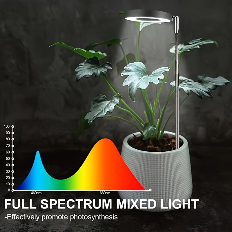 Indoor LED Plant Grow Light, Full Spectrum Ring Grow Light, 3 Colors, 10 Dimmable Levels, Auto Timer, USB Powered, Height Adjustable, Ideal for Succulents and Small Plants