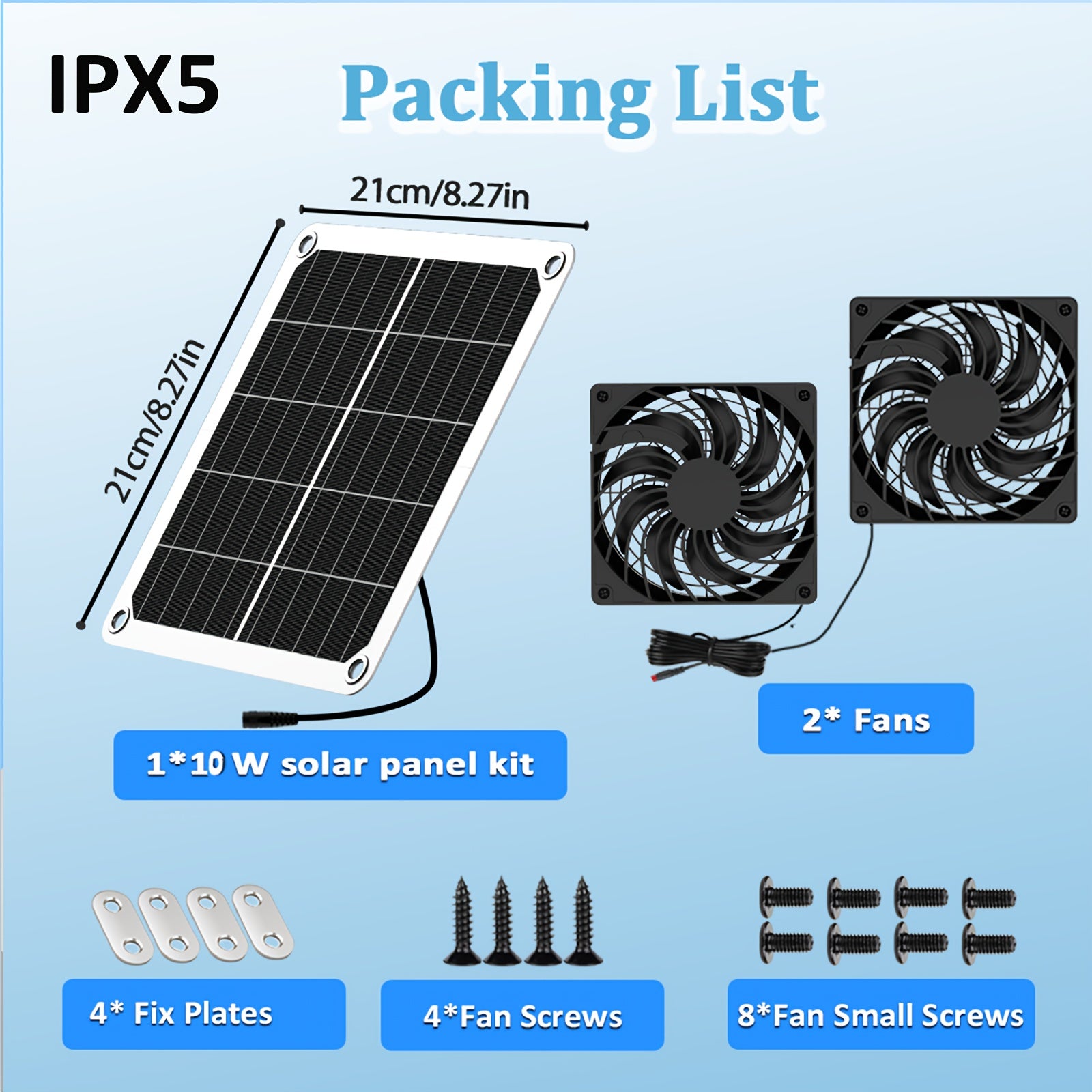 10W Solar Panel Fan Set, Built-in DC Fan, Suitable for Small Chicken Coop, Greenhouse, Shed, Pet House and Window Exhaust System