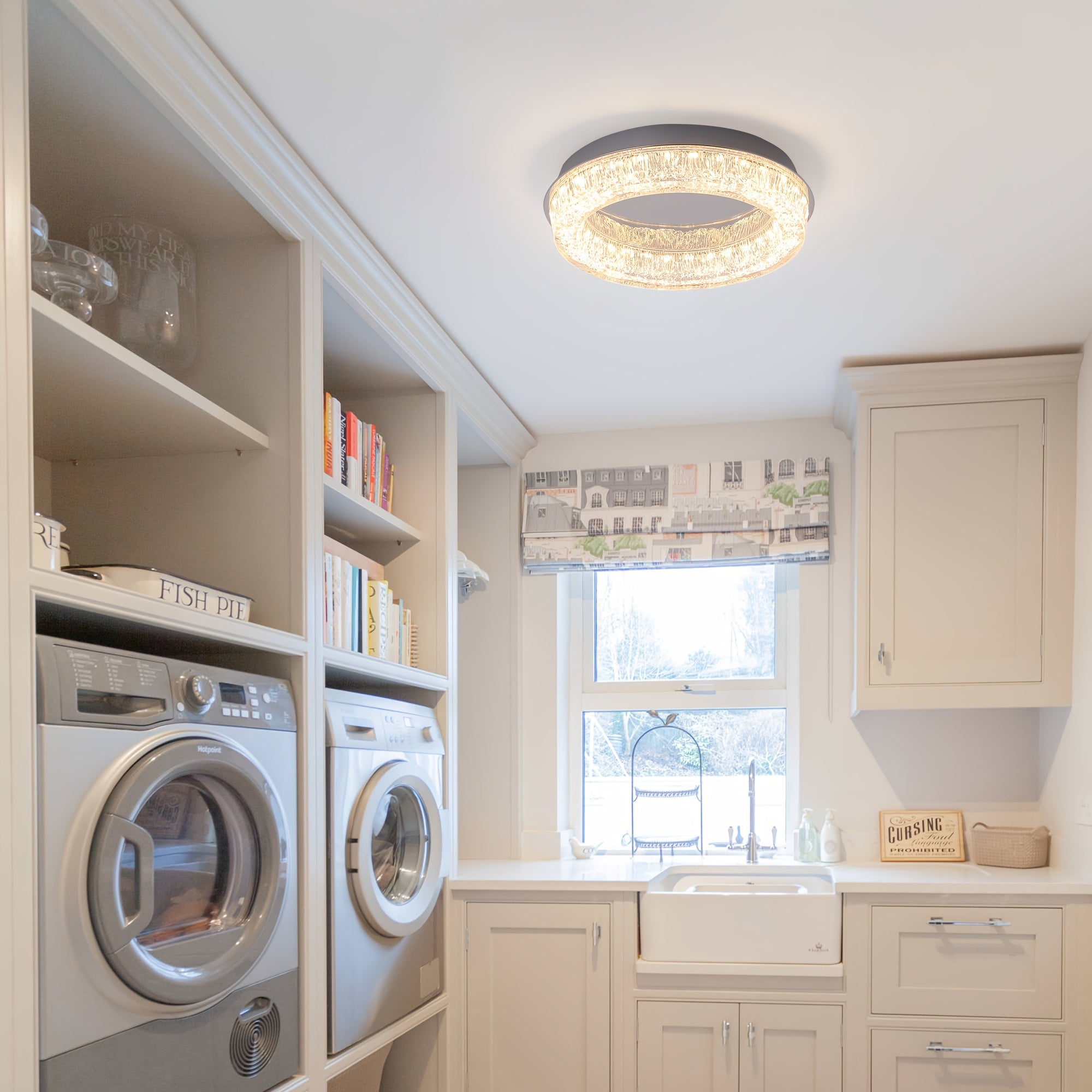Gainid recessed ceiling light 12.2-inch modern LED ceiling light, round LED fixture with acrylic lampshade, suitable for bedroom, kitchen, foyer, hallway, entryway, chrome material, 3000K color temperature