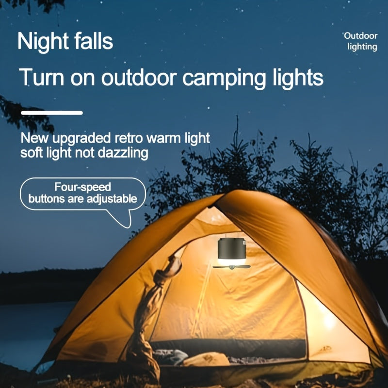 Portable Camping Fan with Night Light, Rechargeable Battery, Detachable Blades, Dual Function Mini Camping Light & Fan, Ideal for Outdoor Camping, Tent and Canopy Use