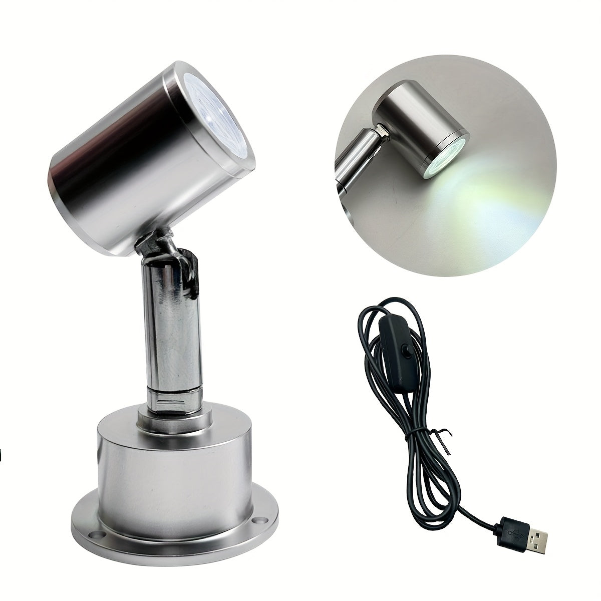Warm white portable USB LED flood light - surface mount pendant fan-shaped light with push-button control, rotatable aluminum lampshade, suitable for cabinet, display case, jewelry lighting