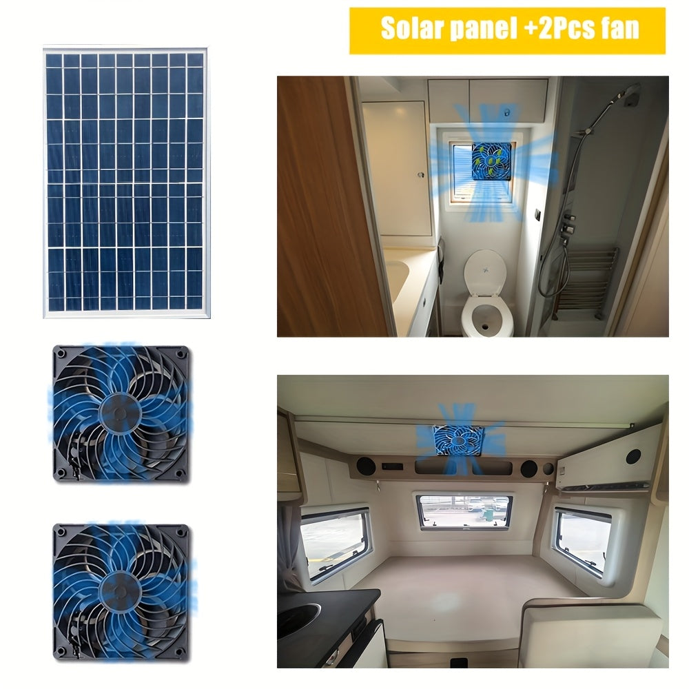 2-Pack Solar Fan Set, Outdoor Ventilation Exhaust Fan for RV, Chicken Coop, Greenhouse, Shed and Pet House, Battery-Free Design