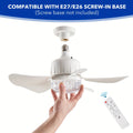Socket Fan with Light, Screw-In Flush Mount Fan with Light and Remote Control, E26/E27 Easy Install Ceiling Fan, Mini Base Ceiling Fan Bulb Replacement, Dimmable Socket Fan Ceiling Light