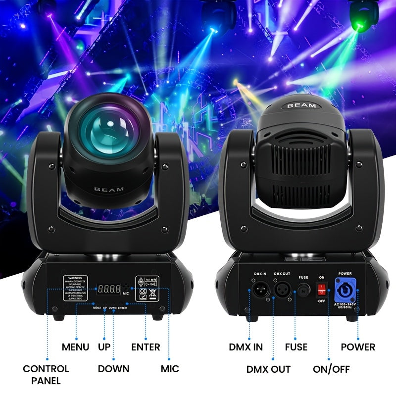 120W beam light, DJ lights, black moving head light, DJ lighting, moving head light, spotlight, LED stage light - LED DMX512 control, with 8 colors and 8 gobo patterns, 18-facet prism, voice/sound activation, aluminum alloy housing
