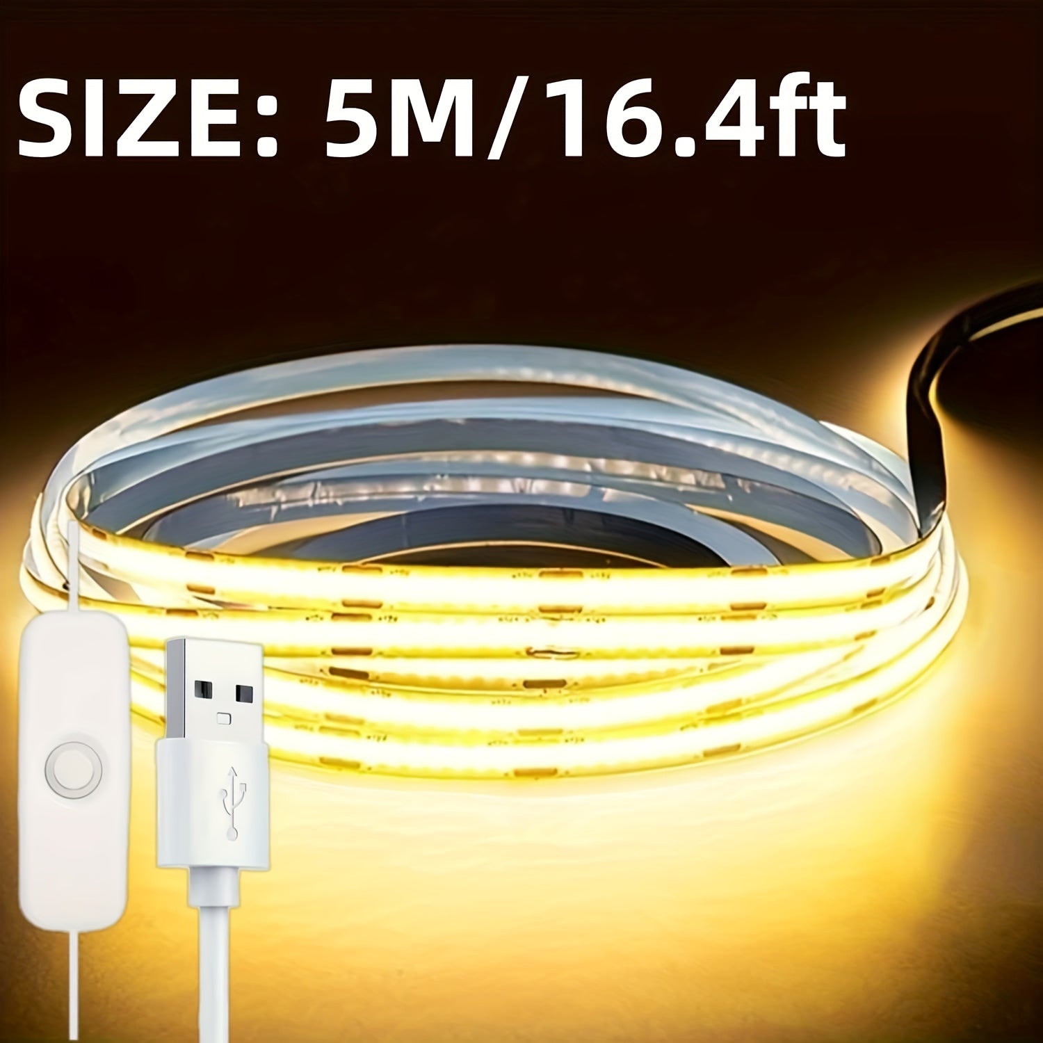 1个按键控制DC5V LED灯带 COB，带USB电源，柔性可裁剪粘性灯带，非常适合酒吧、展览馆、直播餐厅、派对、各种宴会展示和咖啡馆装饰