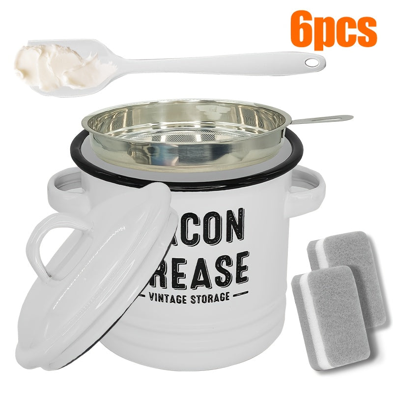 1/6Pcs Enamel Oil Pot Set, Large Capacity Condiment Container, Oil Filter Bottle, Food Fresh-Keeping Storage Can, Bacon Grease Container,, High Temperature Resistant Direct Fire Use, Outdoor Travel Cookware, Handmade Gift Option