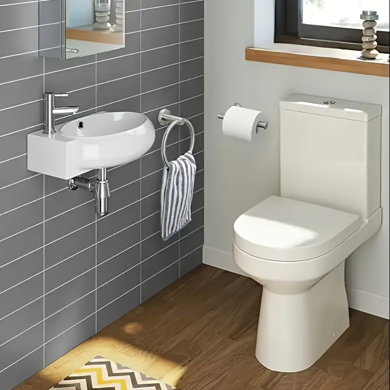 2PCS Stylish Bathroom Accessory Set - Stainless Steel Towel Ring & Toilet Paper Holder Set, Wall Mount Bathtub Accessories, Includes Tissue Holder & Round Towel Ring, Christmas Gift