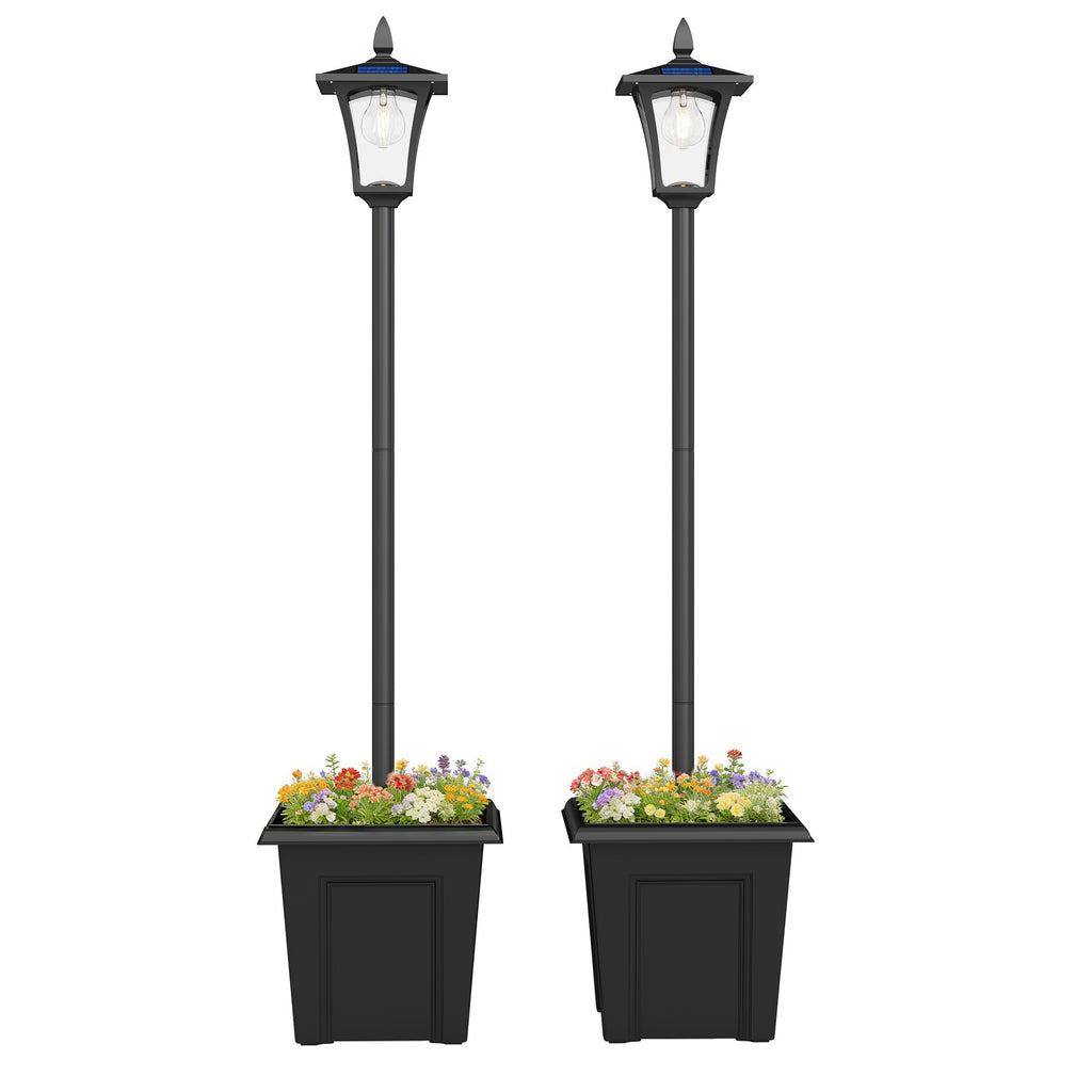 63‘ Solar Lamp Post Light 2 Pack, Waterproof LED Solar Lamp Post with Planter, Outdoor Light, Perfect for Courtyard, Backyard, Pathway, Garden, Lawn, Black