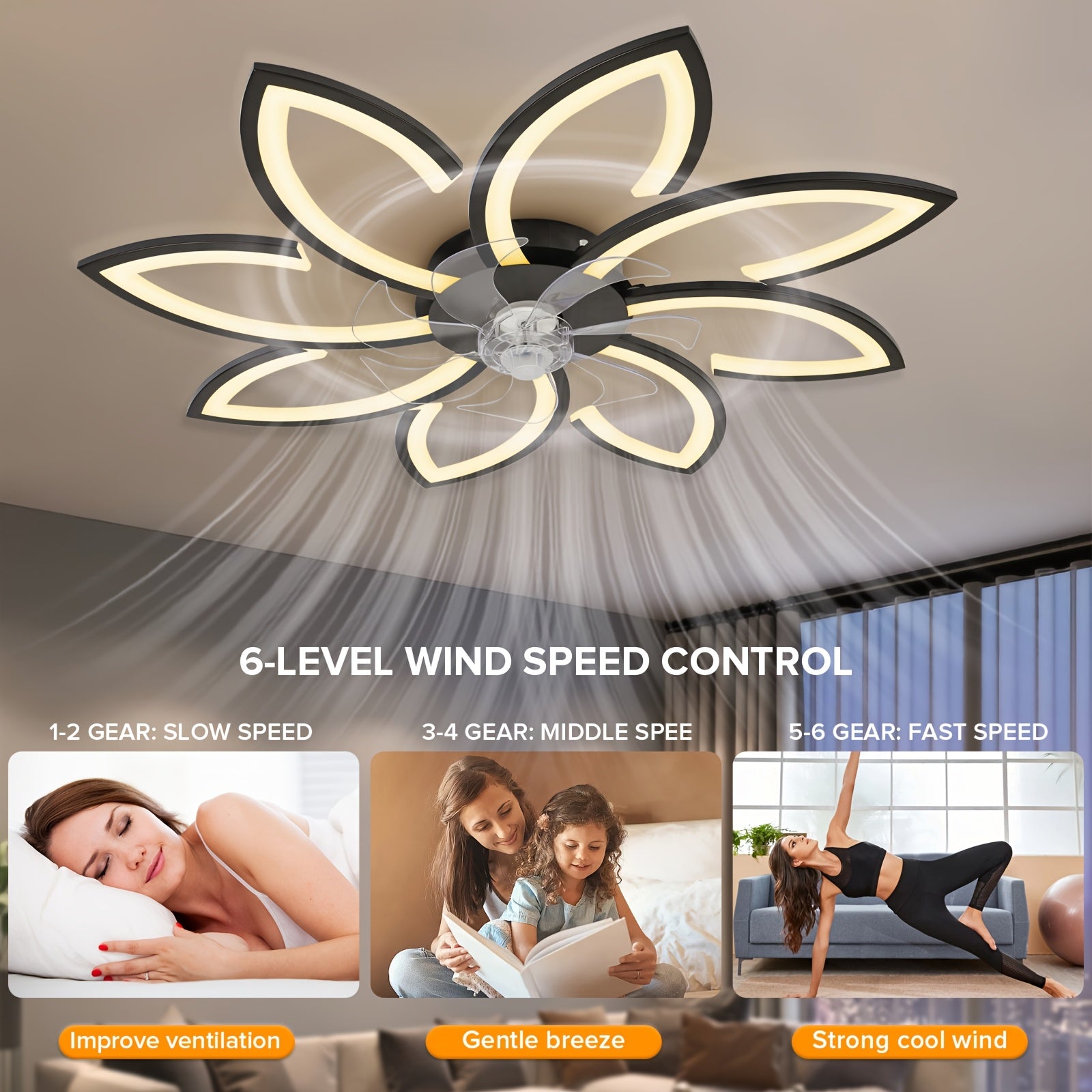 35 Inch Ceiling Fan with Light, Modern LED Acrylic Ceiling Fan Light, Dimmable & Speed Adjustable, Reversible Motor, Ideal for Living Room, Bedroom, Kitchen
