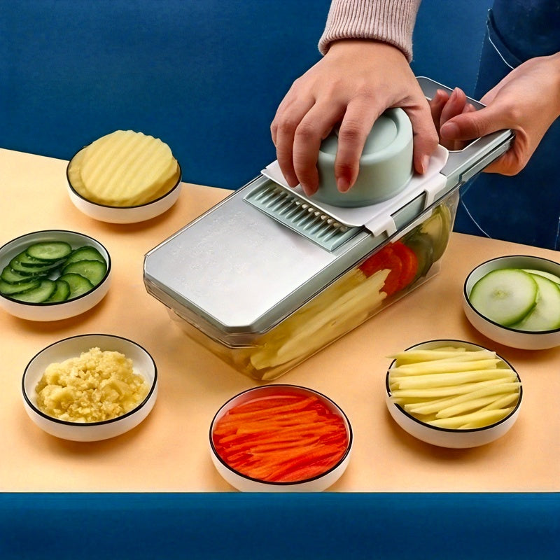 7Pcs Stainless Steel Multi-functional Vegetable Slicer and Grater Set, Interchangeable Blades, Manual Kitchen Gadget Kit, Ideal for Potato, Carrot, Cucumber