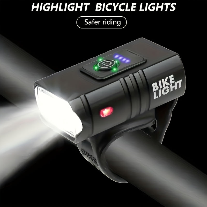 Bicycle Light Rechargeable High Beam Flashlight Night Riding Light Cycling Light with Aluminum Alloy Housing & Battery Level Indicator/