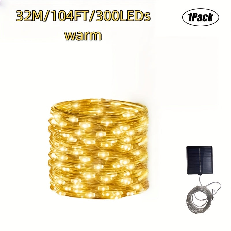 1件 1259.84英寸 300LED/866.14英寸 200LED//472.44英寸 100LED/275.59英寸 户外太阳能串灯，8种照明模式，防水仙女灯适用于花园派对新年婚礼后院圣诞树围栏泳池装饰门廊悬挂灯暖白色，多彩万圣节装饰，圣诞节装饰