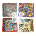 NTKOW 1 Set of 4 Bohemian Style Art Ceramic Dinner Plates – 8-Inch Multi-Purpose Steaming & Serving Bun Plate – Microwave Safe, Beautiful Hand-Painted Design – Suitable for Home & Commercial Use, Easy to Clean