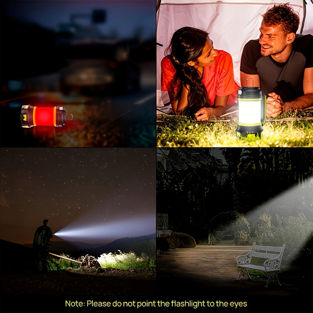 Rechargeable Flashlight Camping Lantern, 6 Lighting Modes, Super Bright LED Spotlight, 3000mAh Battery, Foldable Hook & Side Light, Handheld Torch for Emergency Power Outage Hiking Camping