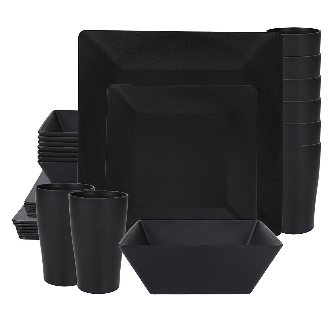 16/32Pcs Wheat Straw Plastic Tableware Set 4/8 Person Unbreakable Dinner Plate Dessert Plate Cereal Bowl Cup Outdoor Camping Family Birthday Party Tableware